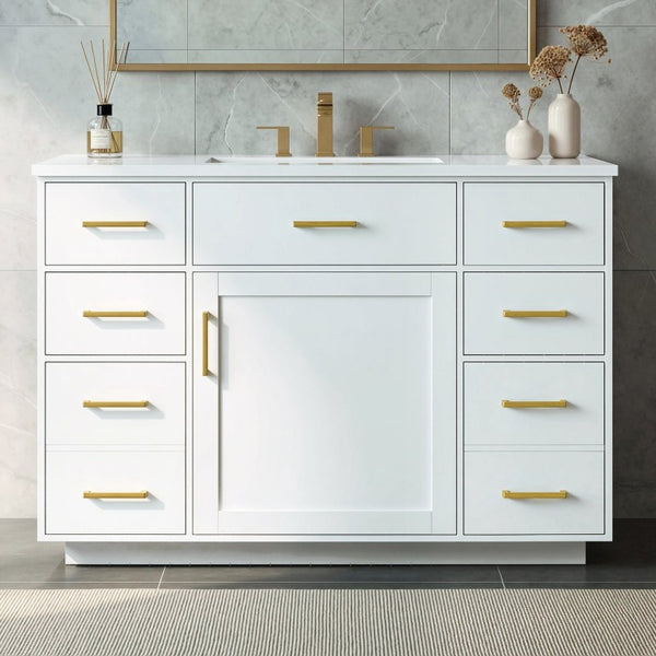 English Elm 48 Inch Matte Bathroom Vanity Base with 6 Pull Out Drawers Soft Close Door Storage White N725S491307K