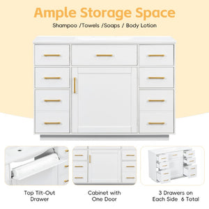English Elm 48 Inch Matte Bathroom Vanity Base with 6 Pull Out Drawers Soft Close Door Storage White N725S491307K