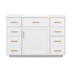 English Elm 48 Inch Matte Bathroom Vanity Base with 6 Pull Out Drawers Soft Close Door Storage White N725S491307K