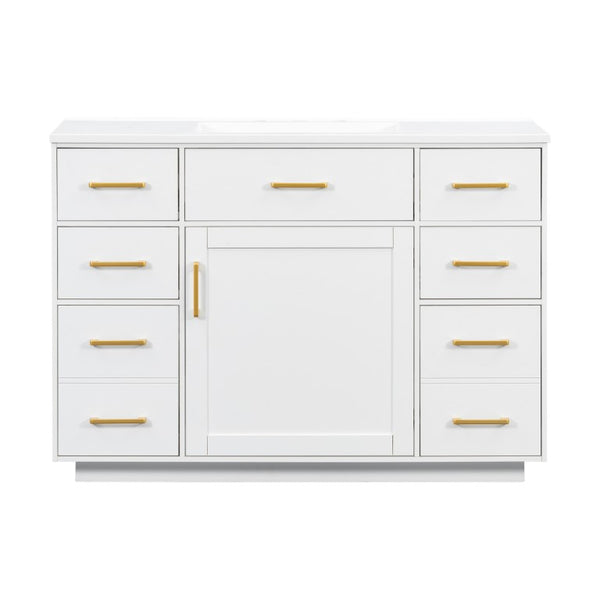 English Elm 48 Inch Matte Bathroom Vanity Base with 6 Pull Out Drawers Soft Close Door Storage White N725S491307K