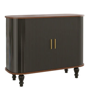 English Elm 39" Fluted Mdf Bar Cabinet with Wine Racks Glass Holders and Hidden Side Storage Black N728P458089B