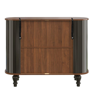 English Elm 39" Fluted Mdf Bar Cabinet with Wine Racks Glass Holders and Hidden Side Storage Black N728P458089B