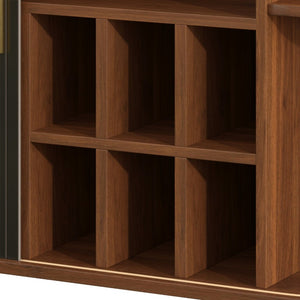 English Elm 39" Fluted Mdf Bar Cabinet with Wine Racks Glass Holders and Hidden Side Storage Black N728P458089B