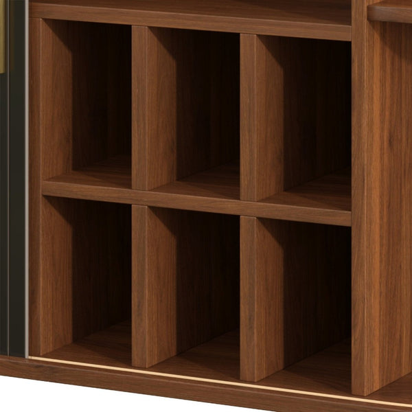 English Elm 39" Fluted Mdf Bar Cabinet with Wine Racks Glass Holders and Hidden Side Storage Black N728P458089B