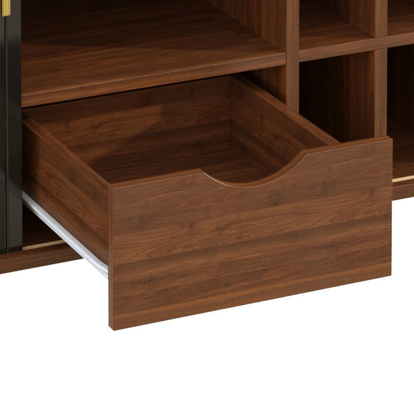 English Elm 39" Fluted Mdf Bar Cabinet with Wine Racks Glass Holders and Hidden Side Storage Black N728P458089B