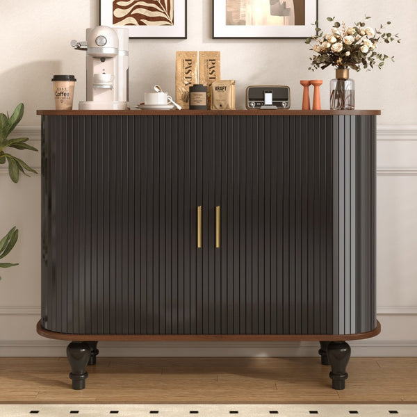 English Elm 39" Fluted Mdf Bar Cabinet with Wine Racks Glass Holders and Hidden Side Storage Black N728P458089B