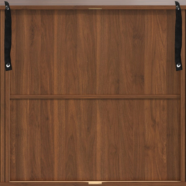 English Elm 39" Fluted Mdf Bar Cabinet with Wine Racks Glass Holders and Hidden Side Storage Black N728P458089B