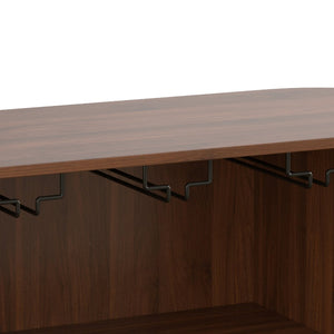 English Elm 39" Fluted Mdf Bar Cabinet with Wine Racks Glass Holders and Hidden Side Storage Black N728P458089B
