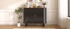 English Elm 39" Fluted Mdf Bar Cabinet with Wine Racks Glass Holders and Hidden Side Storage Black N728P458089B