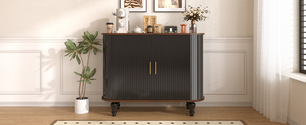 English Elm 39" Fluted Mdf Bar Cabinet with Wine Racks Glass Holders and Hidden Side Storage Black N728P458089B