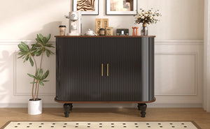 English Elm 39" Fluted Mdf Bar Cabinet with Wine Racks Glass Holders and Hidden Side Storage Black N728P458089B