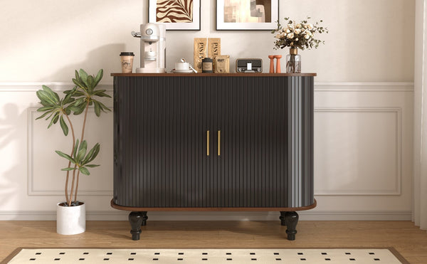 English Elm 39" Fluted Mdf Bar Cabinet with Wine Racks Glass Holders and Hidden Side Storage Black N728P458089B