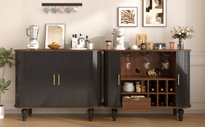 English Elm 39" Fluted Mdf Bar Cabinet with Wine Racks Glass Holders and Hidden Side Storage Black N728P458089B