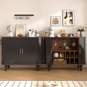 English Elm 39" Fluted Mdf Bar Cabinet with Wine Racks Glass Holders and Hidden Side Storage Black N728P458089B