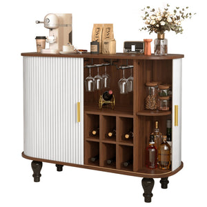 English Elm 39" Fluted Mdf Bar Cabinet with Wine Racks Glass Holders and Hidden Side Storage White N728P458089W