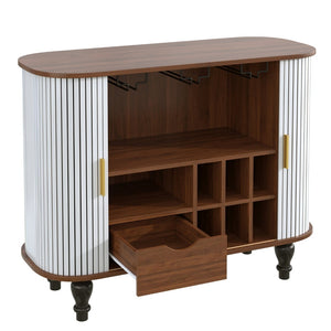 English Elm 39" Fluted Mdf Bar Cabinet with Wine Racks Glass Holders and Hidden Side Storage White N728P458089W