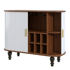 English Elm 39" Fluted Mdf Bar Cabinet with Wine Racks Glass Holders and Hidden Side Storage White N728P458089W