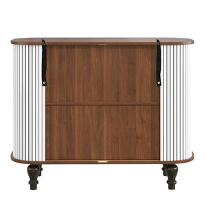 English Elm 39" Fluted Mdf Bar Cabinet with Wine Racks Glass Holders and Hidden Side Storage White N728P458089W