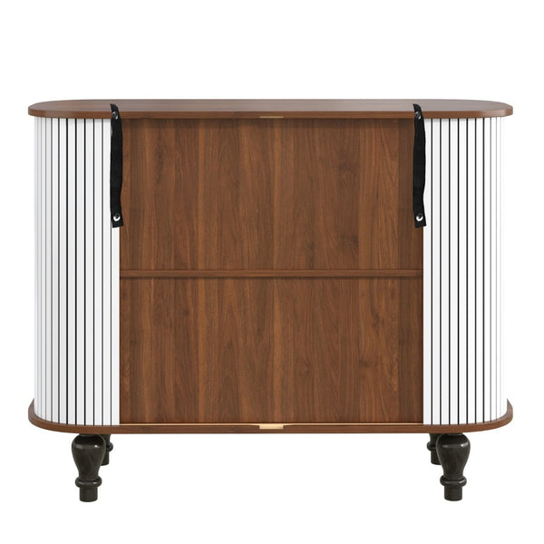 English Elm 39" Fluted Mdf Bar Cabinet with Wine Racks Glass Holders and Hidden Side Storage White N728P458089W
