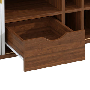 English Elm 39" Fluted Mdf Bar Cabinet with Wine Racks Glass Holders and Hidden Side Storage White N728P458089W