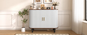 English Elm 39" Fluted Mdf Bar Cabinet with Wine Racks Glass Holders and Hidden Side Storage White N728P458089W