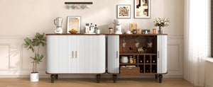 English Elm 39" Fluted Mdf Bar Cabinet with Wine Racks Glass Holders and Hidden Side Storage White N728P458089W