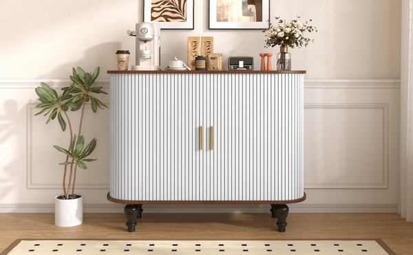 English Elm 39" Fluted Mdf Bar Cabinet with Wine Racks Glass Holders and Hidden Side Storage White N728P458089W