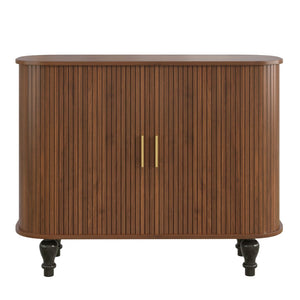 English Elm 39" Fluted Mdf Bar Cabinet with Wine Racks Glass Holders and Hidden Side Storage Walnut N728P458089Z