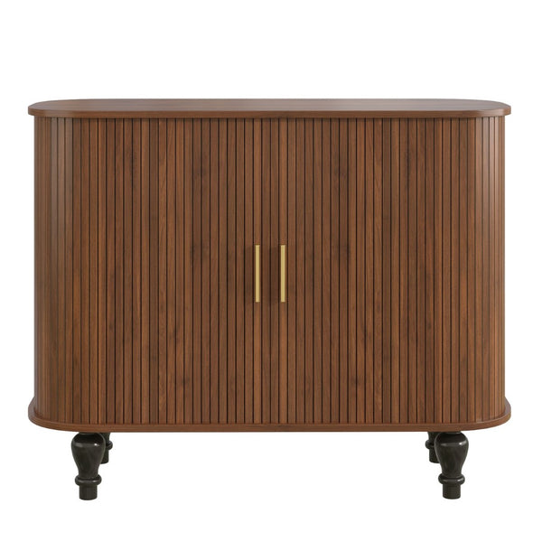 English Elm 39" Fluted Mdf Bar Cabinet with Wine Racks Glass Holders and Hidden Side Storage Walnut N728P458089Z