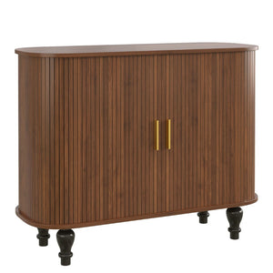 English Elm 39" Fluted Mdf Bar Cabinet with Wine Racks Glass Holders and Hidden Side Storage Walnut N728P458089Z