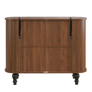 English Elm 39" Fluted Mdf Bar Cabinet with Wine Racks Glass Holders and Hidden Side Storage Walnut N728P458089Z