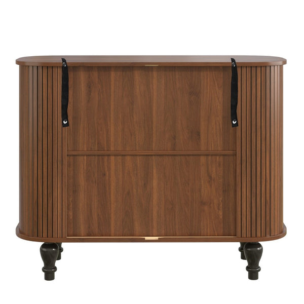 English Elm 39" Fluted Mdf Bar Cabinet with Wine Racks Glass Holders and Hidden Side Storage Walnut N728P458089Z