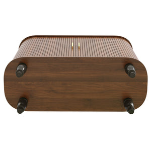 English Elm 39" Fluted Mdf Bar Cabinet with Wine Racks Glass Holders and Hidden Side Storage Walnut N728P458089Z