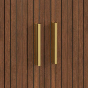 English Elm 39" Fluted Mdf Bar Cabinet with Wine Racks Glass Holders and Hidden Side Storage Walnut N728P458089Z