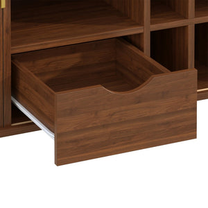 English Elm 39" Fluted Mdf Bar Cabinet with Wine Racks Glass Holders and Hidden Side Storage Walnut N728P458089Z