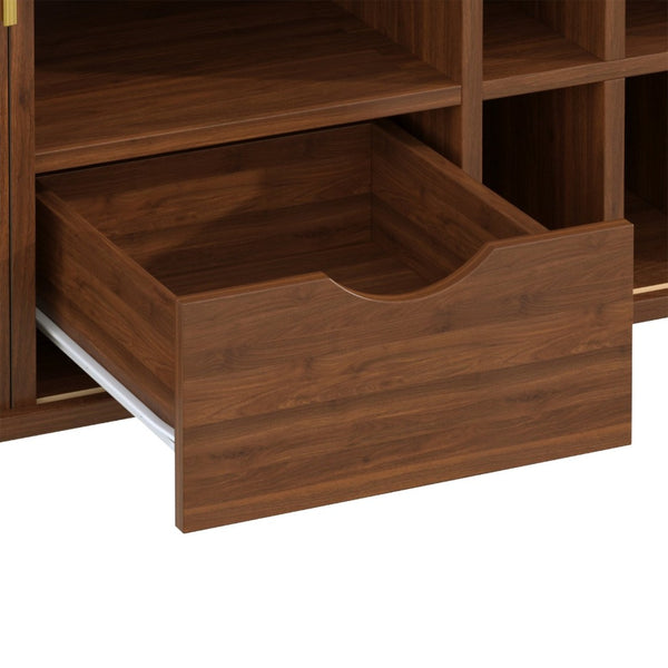English Elm 39" Fluted Mdf Bar Cabinet with Wine Racks Glass Holders and Hidden Side Storage Walnut N728P458089Z