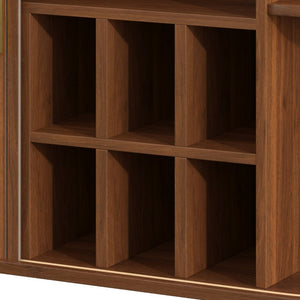 English Elm 39" Fluted Mdf Bar Cabinet with Wine Racks Glass Holders and Hidden Side Storage Walnut N728P458089Z