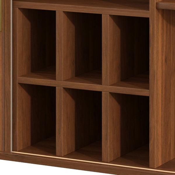 English Elm 39" Fluted Mdf Bar Cabinet with Wine Racks Glass Holders and Hidden Side Storage Walnut N728P458089Z