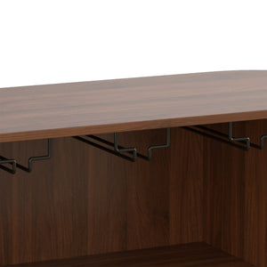 English Elm 39" Fluted Mdf Bar Cabinet with Wine Racks Glass Holders and Hidden Side Storage Walnut N728P458089Z