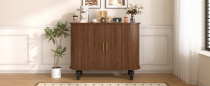 English Elm 39" Fluted Mdf Bar Cabinet with Wine Racks Glass Holders and Hidden Side Storage Walnut N728P458089Z