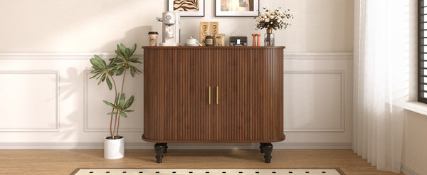 English Elm 39" Fluted Mdf Bar Cabinet with Wine Racks Glass Holders and Hidden Side Storage Walnut N728P458089Z