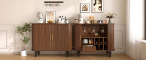 English Elm 39" Fluted Mdf Bar Cabinet with Wine Racks Glass Holders and Hidden Side Storage Walnut N728P458089Z