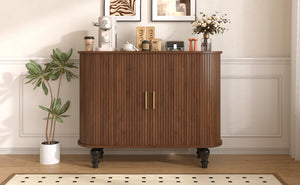 English Elm 39" Fluted Mdf Bar Cabinet with Wine Racks Glass Holders and Hidden Side Storage Walnut N728P458089Z