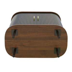 English Elm 28" Fluted Tambour Door Bar Cabinet with Wine Rack Glass Holders and Adjustable Shelving Black N728P458234B