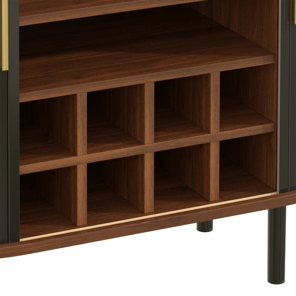 English Elm 28" Fluted Tambour Door Bar Cabinet with Wine Rack Glass Holders and Adjustable Shelving Black N728P458234B
