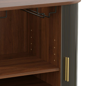 English Elm 28" Fluted Tambour Door Bar Cabinet with Wine Rack Glass Holders and Adjustable Shelving Black N728P458234B