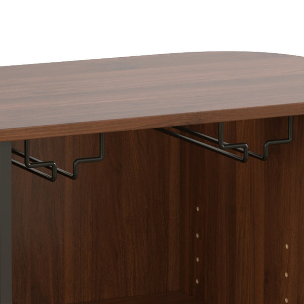 English Elm 28" Fluted Tambour Door Bar Cabinet with Wine Rack Glass Holders and Adjustable Shelving Black N728P458234B
