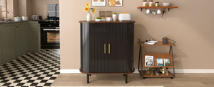 English Elm 28" Fluted Tambour Door Bar Cabinet with Wine Rack Glass Holders and Adjustable Shelving Black N728P458234B