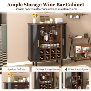 English Elm 28" Fluted Tambour Door Bar Cabinet with Wine Rack Glass Holders and Adjustable Shelving Black N728P458234B