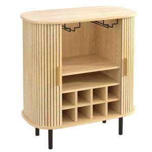 English Elm 28" Fluted Tambour Door Bar Cabinet with Wine Rack Glass Holders and Adjustable Shelving Natural N728P458234N